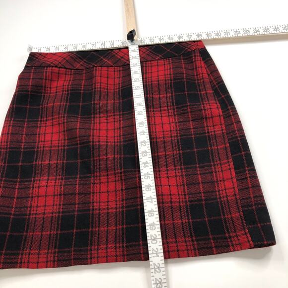 Eddie Bauer 14 (Fits 36In) Wool Blend Zip Plaid Mini Skirt Black Red MINT - Picture 2 of 11